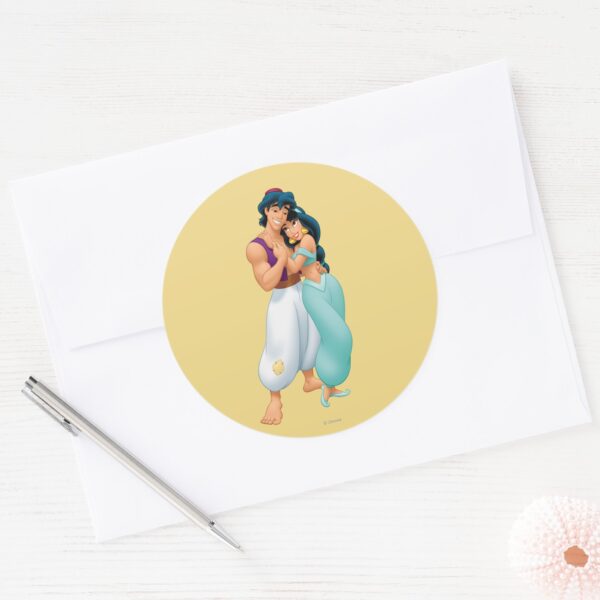 Aladdin_and_Jasmine_Hugging_2_Classic_Round_Sticker_3 Aladdin And Jasmine Hugging 2 Classic Round Sticker