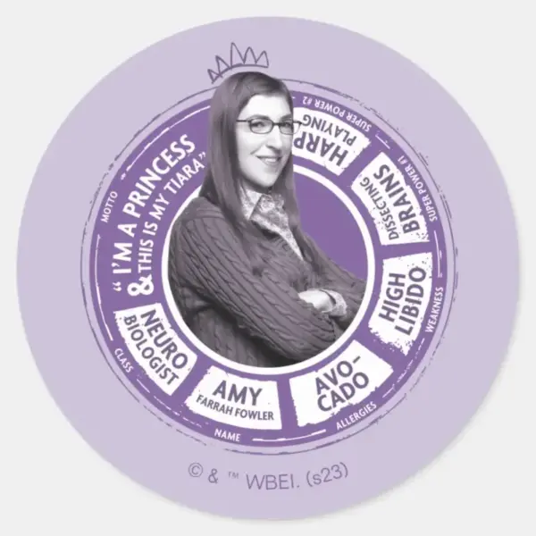 Amy_Farrah_Fowler_Info_Graphic_Classic_Round_Sticker_1 Amy Farrah Fowler Info Graphic Classic Round Sticker