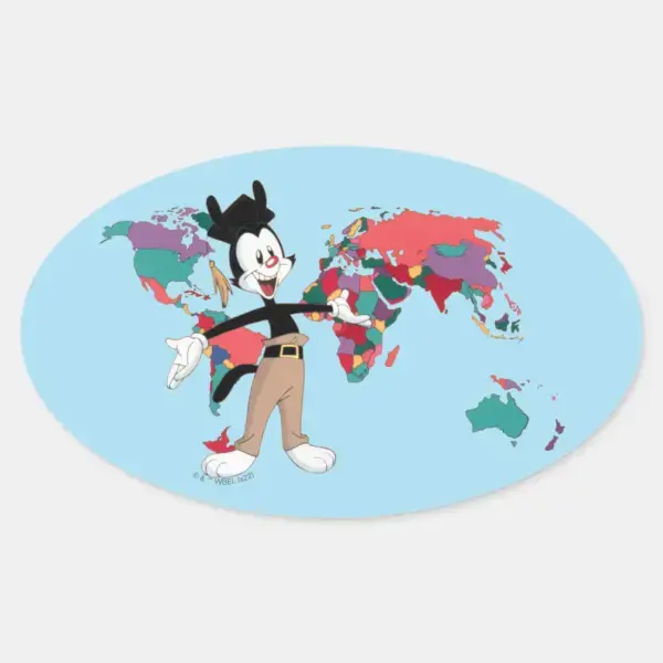 Animaniacs___Yakko's_World_Map_Graphic_Oval_Sticker_1 Animaniacs Yakkos World Map Graphic Oval Sticker