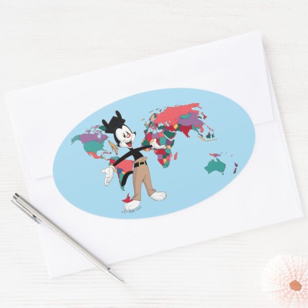 Animaniacs___Yakko's_World_Map_Graphic_Oval_Sticker_3 Animaniacs Yakkos World Map Graphic Oval Sticker