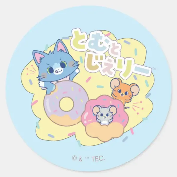 Anime Donut Delights With Tom Jerry And Tuffy Classic Round Sticker