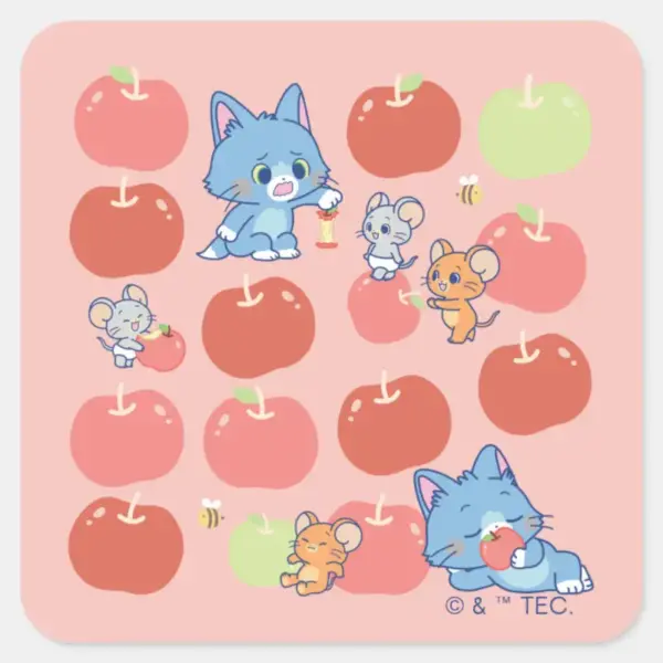 Anime_Tom,_Jerry,_and_Tuffy_Apple_Pattern_Square_Sticker_1 Anime Tom Jerry And Tuffy Apple Pattern Square Sticker