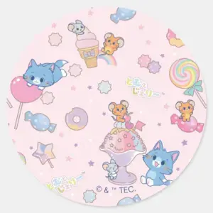 Anime Tom Jerry And Tuffy Candyland Pattern Classic Round Sticker