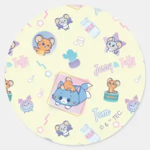 Anime Tom Jerry And Tuffy Playtime Pattern Classic Round Sticker