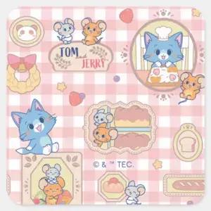 Anime Tom And Jerry Bakery Pattern Square Sticker