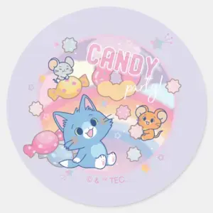 Anime_Tom_and_Jerry_Candy_Party_Classic_Round_Sticker_1 Anime Tom And Jerry Candy Party Classic Round Sticker