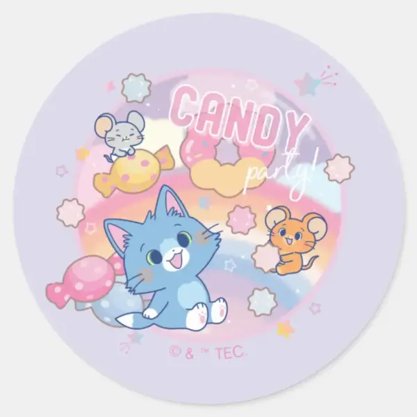 Anime_Tom_and_Jerry_Candy_Party_Classic_Round_Sticker_1 Anime Tom And Jerry Candy Party Classic Round Sticker