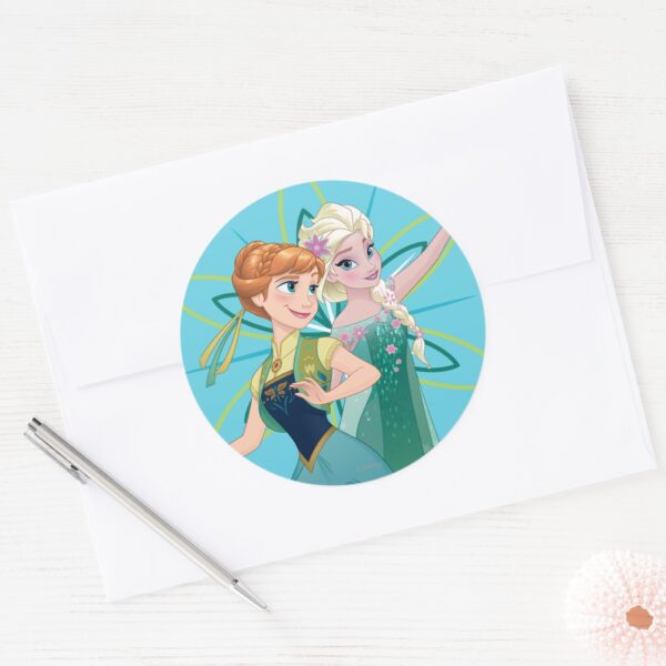 Anna_and_Elsa___Celebrate_Sisterhood_Classic_Round_Sticker_3 Anna And Elsa Celebrate Sisterhood Classic Round Sticker