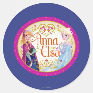Anna And Elsa Floral Frame Classic Round Sticker