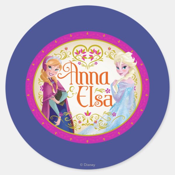Anna_and_Elsa___Floral_Frame_Classic_Round_Sticker_1 Anna And Elsa Floral Frame Classic Round Sticker