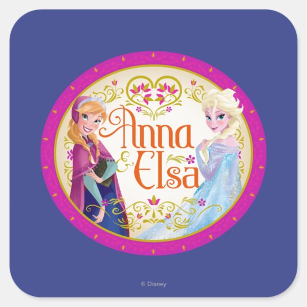 Anna_and_Elsa___Floral_Frame_Square_Sticker_1 Anna And Elsa Floral Frame Square Sticker