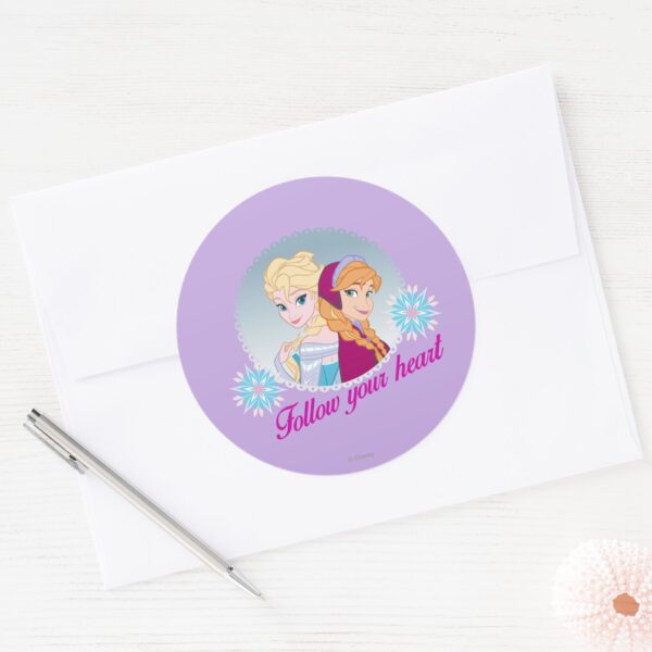 Anna And Elsa Follow Your Heart Classic Round Sticker