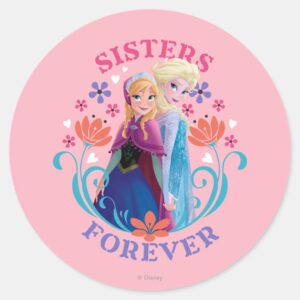 Anna And Elsa Sisters With Flowers Classic Round Sticker