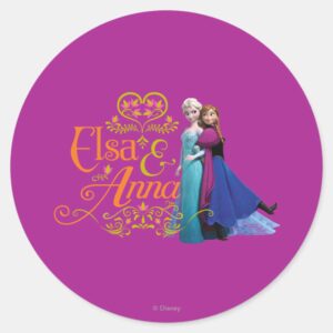 Anna And Elsa Standing Back To Back Classic Round Sticker