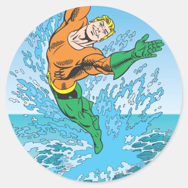 Aquaman_Jumps_Out_of_Sea_Classic_Round_Sticker_1 Aquaman Jumps Out Of Sea Classic Round Sticker