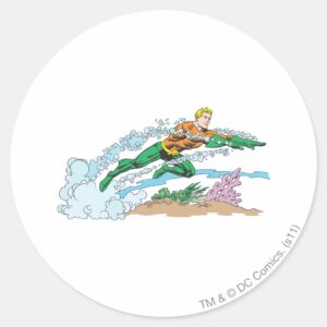 Aquaman Leaps Over Coral Classic Round Sticker