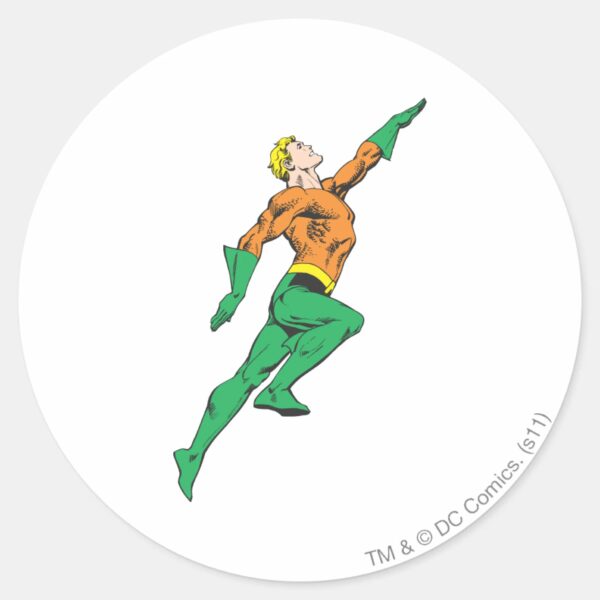 Aquaman_Leaps_Up_Classic_Round_Sticker_1 Aquaman Leaps Up Classic Round Sticker