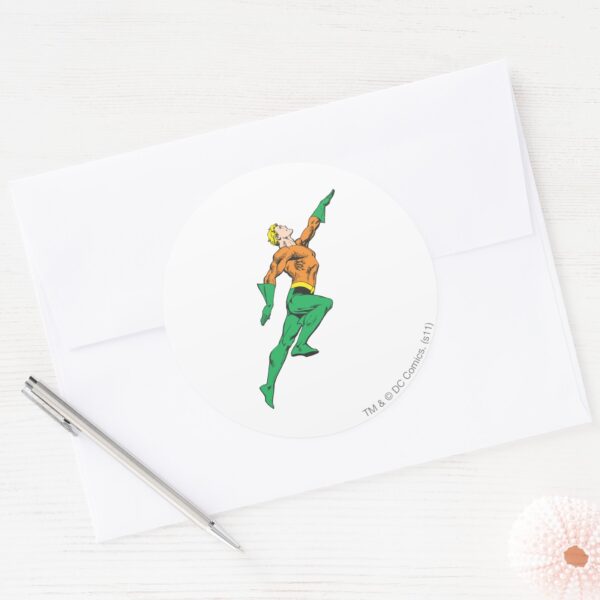 Aquaman_Leaps_Up_Classic_Round_Sticker_3 Aquaman Leaps Up Classic Round Sticker
