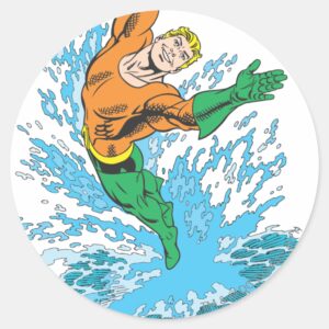 Aquaman Leaps In Wave Classic Round Sticker