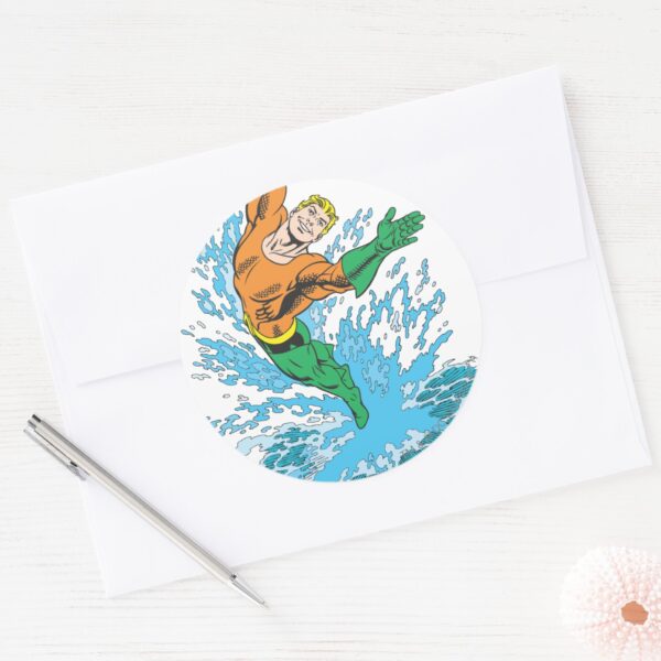 Aquaman_Leaps_in_Wave_Classic_Round_Sticker_3 Aquaman Leaps In Wave Classic Round Sticker