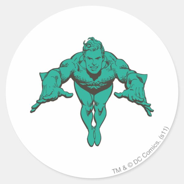 Aquaman_Lunging_Forward_-_Teal_Classic_Round_Sticker_1 Aquaman Lunging Forward Teal Classic Round Sticker