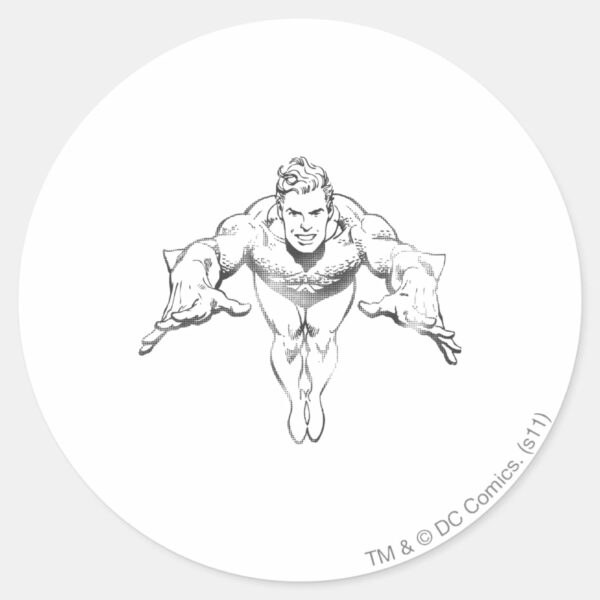 Aquaman_Lunging_Forward_BW_Classic_Round_Sticker_1 Aquaman Lunging Forward BW Classic Round Sticker
