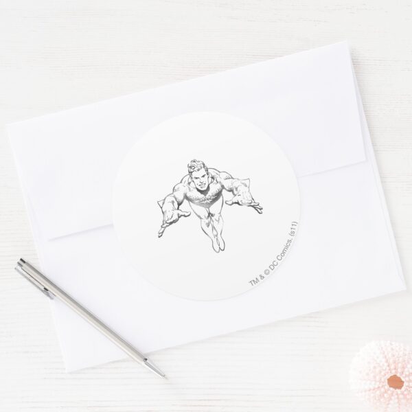 Aquaman_Lunging_Forward_BW_Classic_Round_Sticker_3 Aquaman Lunging Forward BW Classic Round Sticker