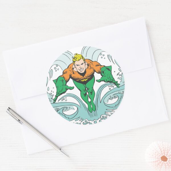 Aquaman_Lunging_Forward_Classic_Round_Sticker_3 Aquaman Lunging Forward Classic Round Sticker