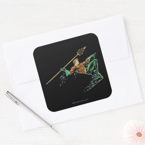 Aquaman_Lunging_with_Spear_Square_Sticker_3 Aquaman Lunging With Spear Square Sticker