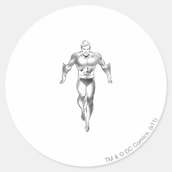 Aquaman_Runs_BW_Classic_Round_Sticker_1 Aquaman Runs BW Classic Round Sticker