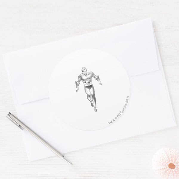 Aquaman_Runs_BW_Classic_Round_Sticker_3 Aquaman Runs BW Classic Round Sticker