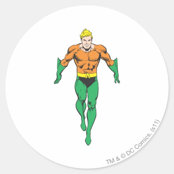 Aquaman_Runs_Classic_Round_Sticker_1 Aquaman Runs Classic Round Sticker
