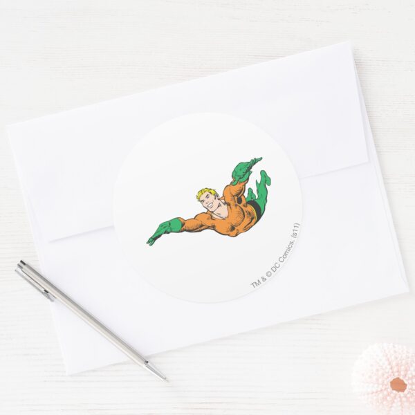 Aquaman_Soars_Classic_Round_Sticker_3 Aquaman Soars Classic Round Sticker
