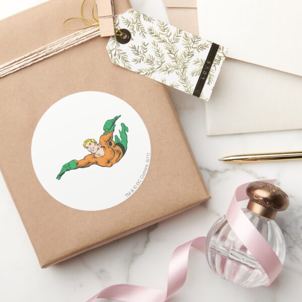 Aquaman_Soars_Classic_Round_Sticker_5 Aquaman Soars Classic Round Sticker