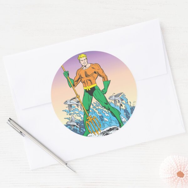 Aquaman_Stands_With_Spear_Classic_Round_Sticker_3 Aquaman Stands With Spear Classic Round Sticker