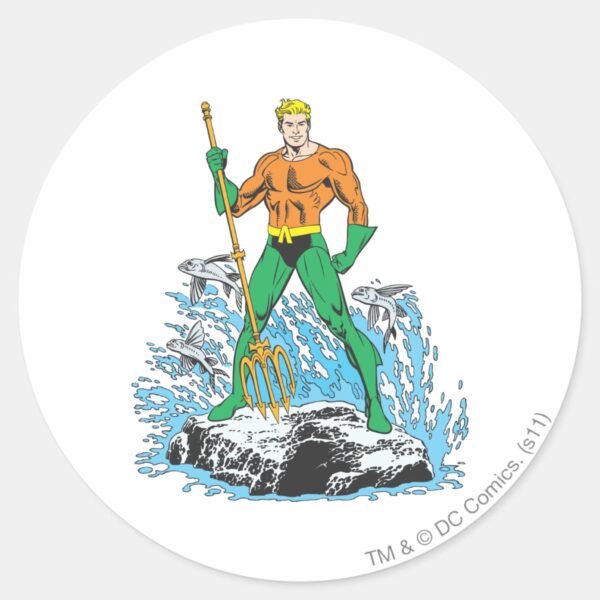 Aquaman_Stands_with_Pitchfork_Classic_Round_Sticker_1 Aquaman Stands With Pitchfork Classic Round Sticker