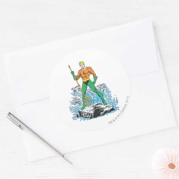 Aquaman_Stands_with_Pitchfork_Classic_Round_Sticker_3 Aquaman Stands With Pitchfork Classic Round Sticker