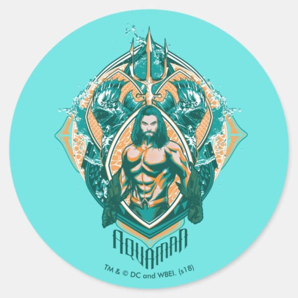 Aquaman___Aquaman_&_Trenchers_Graphic_Classic_Round_Sticker_1 Aquaman Aquaman Trenchers Graphic Classic Round Sticker