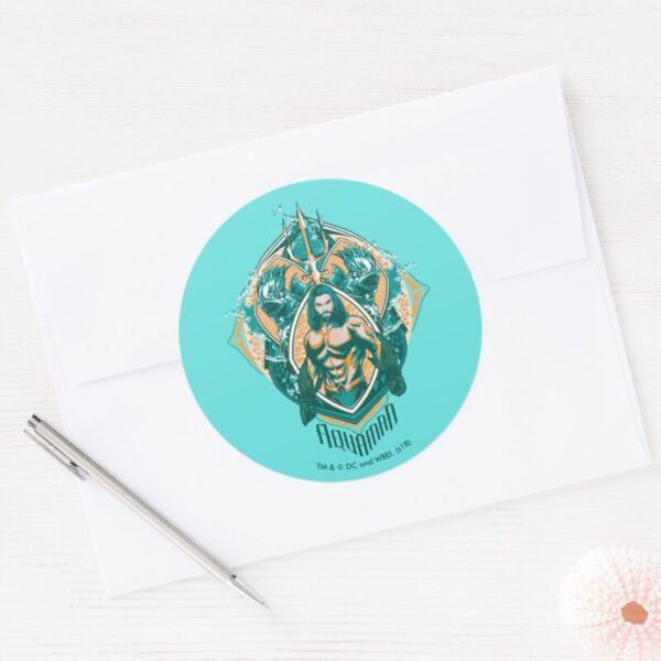 Aquaman___Aquaman_&_Trenchers_Graphic_Classic_Round_Sticker_3 Aquaman Aquaman Trenchers Graphic Classic Round Sticker