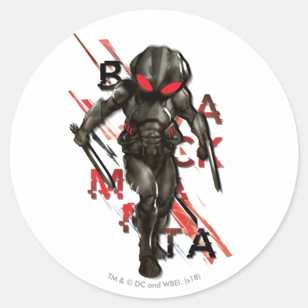 Aquaman Black Manta Scattered Typography Graphic Classic Round Sticker