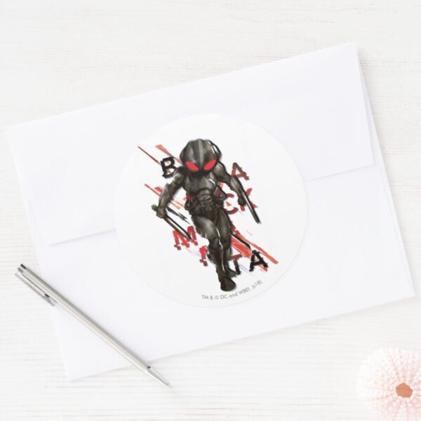 Aquaman Black Manta Scattered Typography Graphic Classic Round Sticker