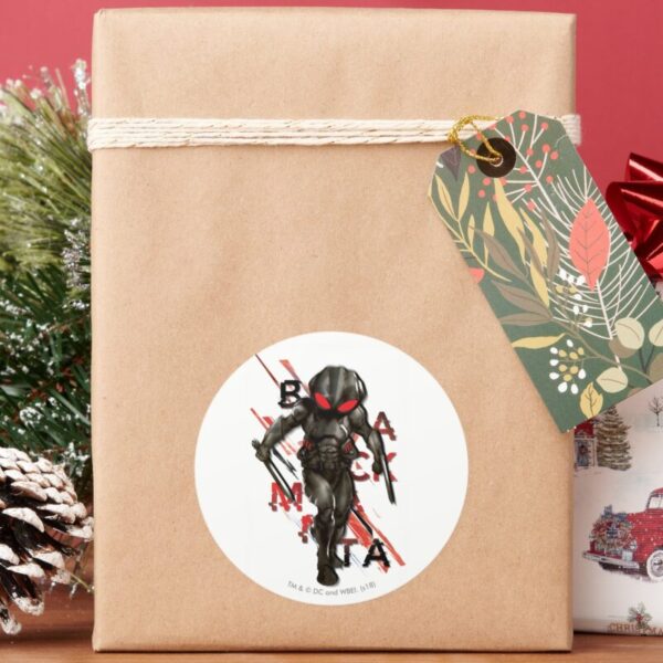 Aquaman Black Manta Scattered Typography Graphic Classic Round Sticker