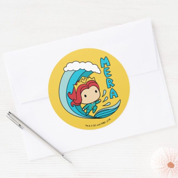 Aquaman Chibi Mera Riding Wave Graphic Classic Round Sticker