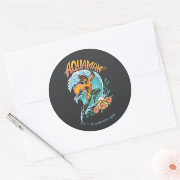 Aquaman_and_Trident_Rising_Surf_Graphic_Classic_Round_Sticker_3 Aquaman And Trident Rising Surf Graphic Classic Round Sticker
