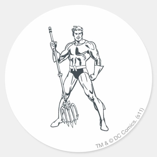 Aquaman_with_Pitchfork_BW_Classic_Round_Sticker_1 Aquaman With Pitchfork BW Classic Round Sticker