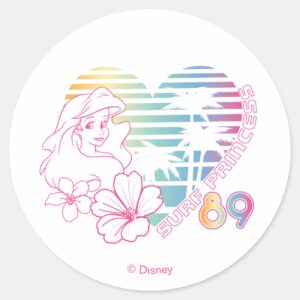 Ariel_Surf_Princess_89_Tropical_Heart_Classic_Round_Sticker_1 Ariel Surf Princess 89 Tropical Heart Classic Round Sticker