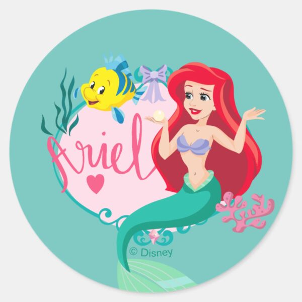 Ariel_With_Flounder_Name_Graphic_Classic_Round_Sticker_1 Ariel With Flounder Name Graphic Classic Round Sticker