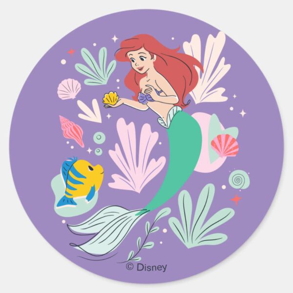Ariel_&_Flounder’s_Undersea_Shell-abration!_Classic_Round_Sticker_1 Ariel Flounders Undersea Shell Abration Classic Round Sticker