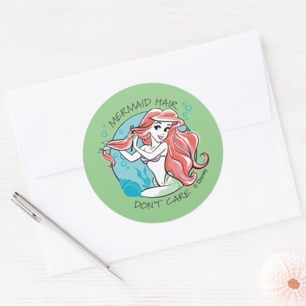 Ariel__Mermaid_Hair_Don't_Care__Classic_Round_Sticker_3 Ariel Mermaid Hair Dont Care Classic Round Sticker