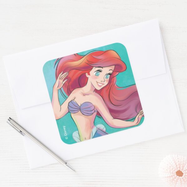 Ariel___The_Little_Mermaid___Watercolor_Birthday_Square_Sticker_3 Ariel The Little Mermaid Watercolor Birthday Square Sticker
